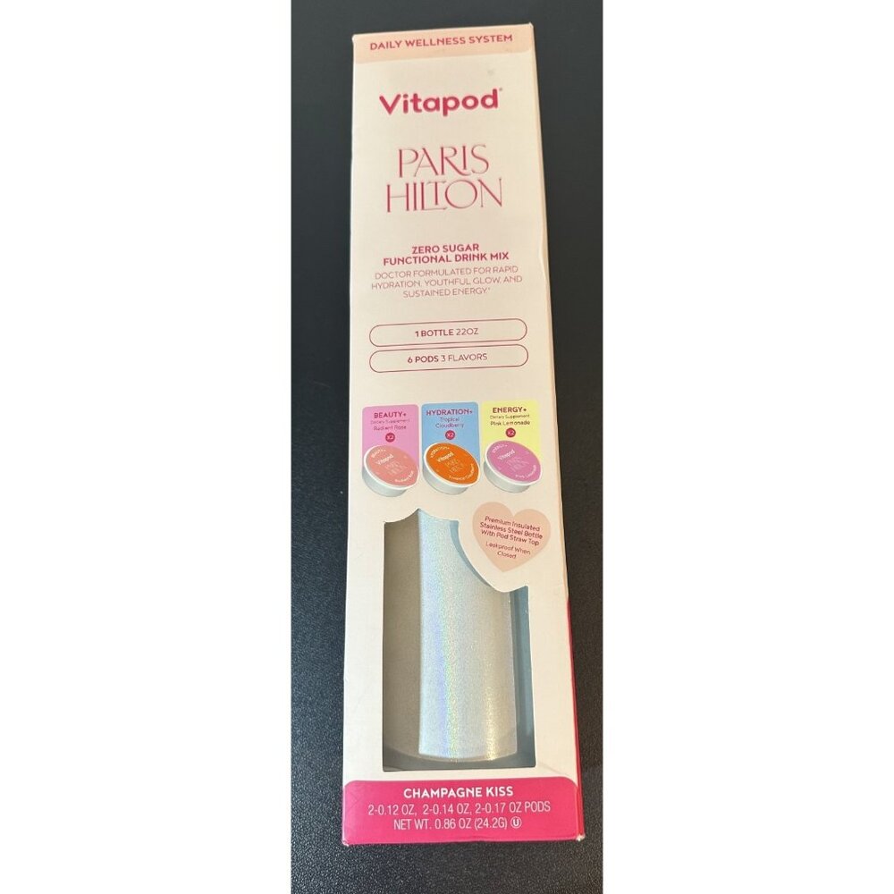 Paris Hilton Champagne Kiss 22oz Vitapod Bottle 6 Pods Electrolytes Starter‎ Kit